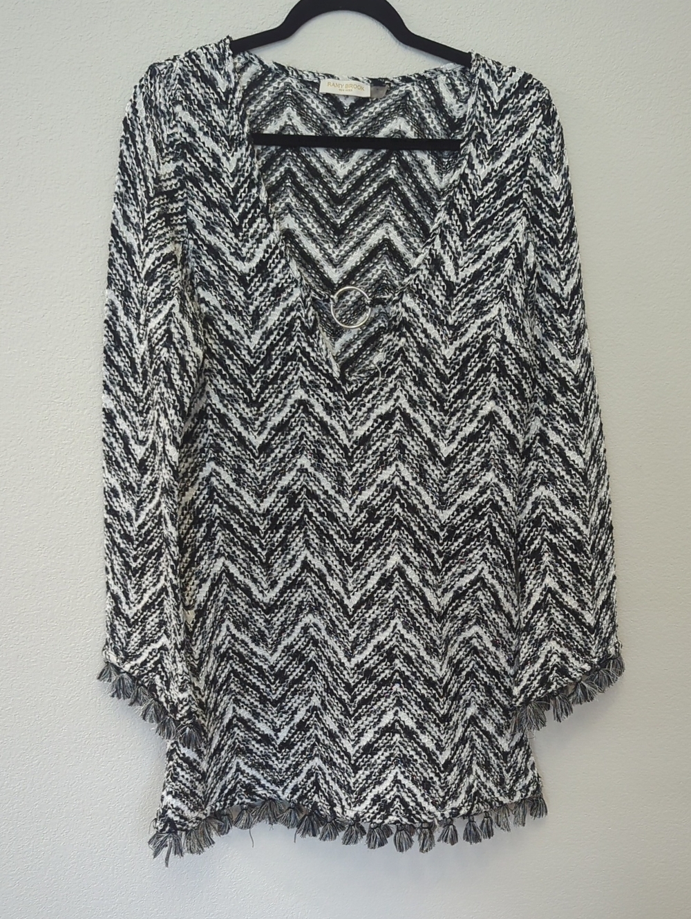Ramy Brook Black & White Chevron Tunic with Ring Detail